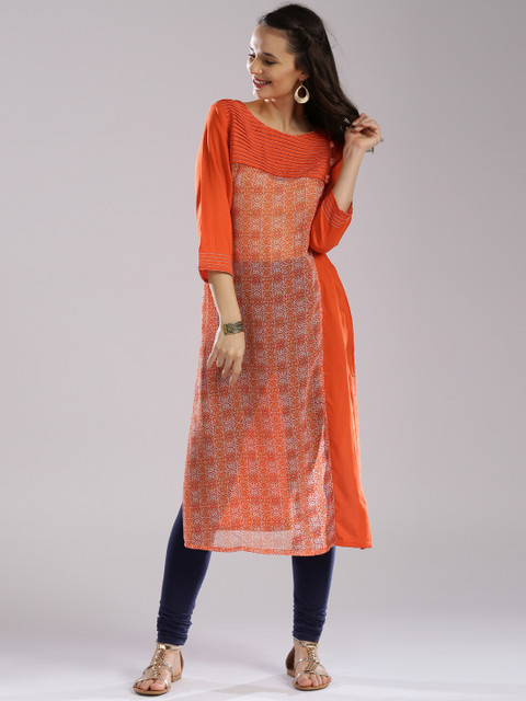 

IMARA Women Orange Printed A-Line Kurta