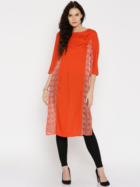 

IMARA Women Orange Printed Straight Kurta