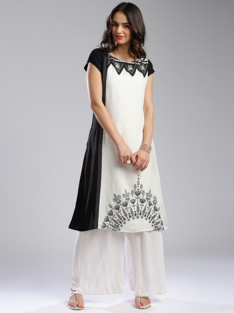 

IMARA Women Black Solid Straight Kurta, White