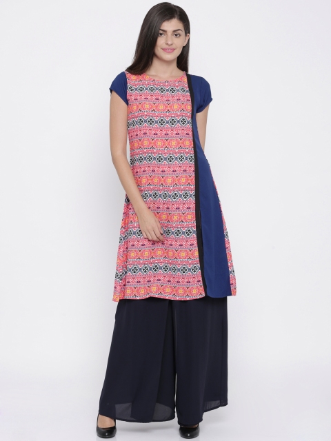 

IMARA Women Pink & Blue Printed A-Line Kurta