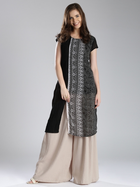 

IMARA Black & White Printed Straight Kurta