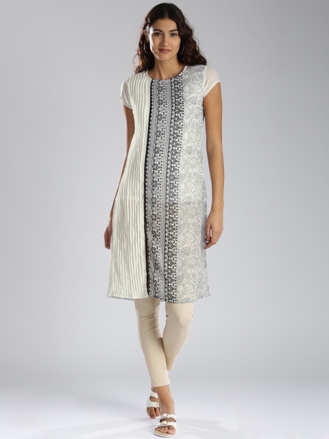 

IMARA White & Black Printed Polyester Kurta