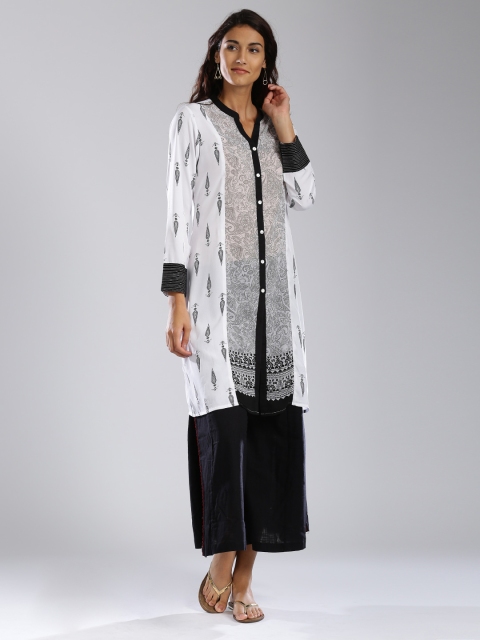 

IMARA Black & White Printed Polyester Kurta