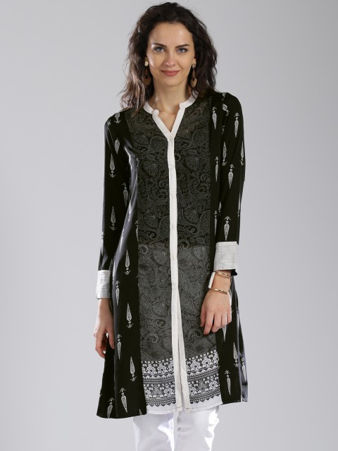 

IMARA Black & White Printed Polyester Kurta