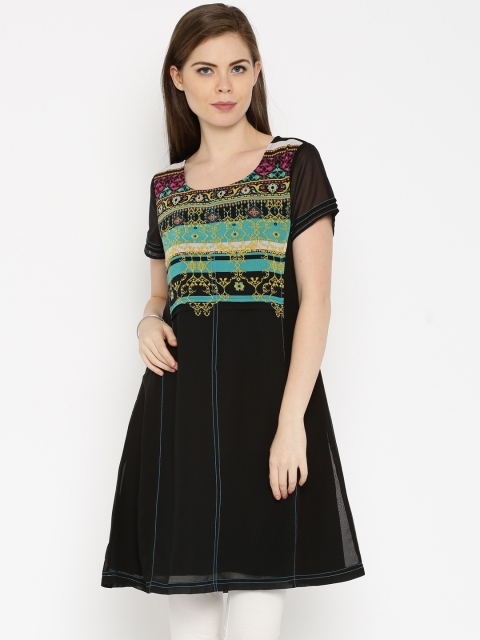 

IMARA Women Black Printed A-Line Kurta