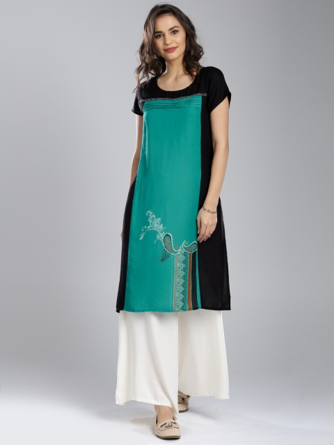 

IMARA Women Green & Black Printed A-Line Kurta