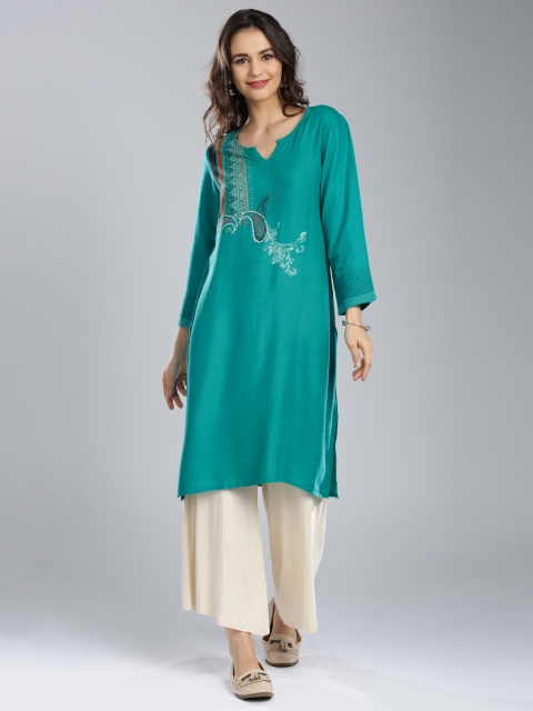 

IMARA Women Green Printed A-Line Kurta