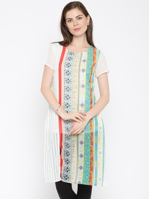 

IMARA Women White Printed Semi-Sheer A-Line Kurta