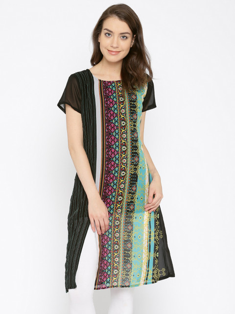 

IMARA Women Black Printed Semi-Sheer A-Line Kurta