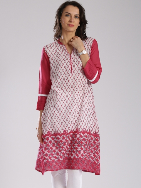 

IMARA Pink & White Shibori Print LIVA Kurta