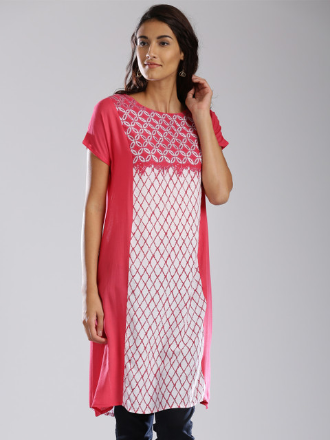 

IMARA Pink & White Shibori Print LIVA Kurta