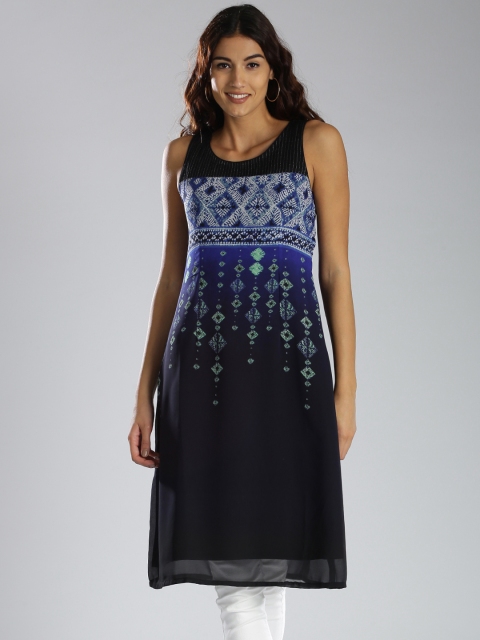 

IMARA Women Black Printed A-Line Kurta