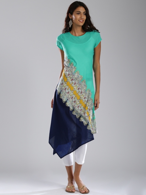 

IMARA Turquoise Blue & Navy Printed Kurta