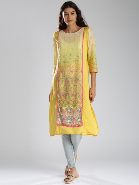 

IMARA Women Yellow Printed Straight Kurta