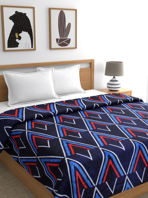 

Signature Navy Blue & White Geometric AC Room 380 GSM Double Bed Blanket