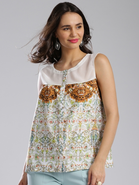 

IMARA Women White Printed Shirt Style Top