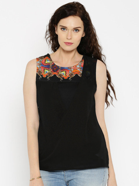 

IMARA Fusion Women Black Solid Overlapping Top