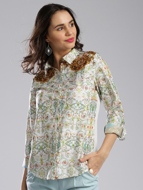 

IMARA Women White Printed Casual Shirt