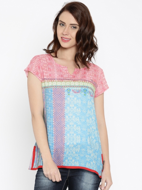 

IMARA Women Pink & Blue Printed LIVA Top