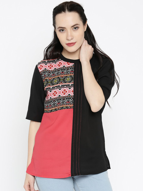 

IMARA Women Black Printed Regular Top