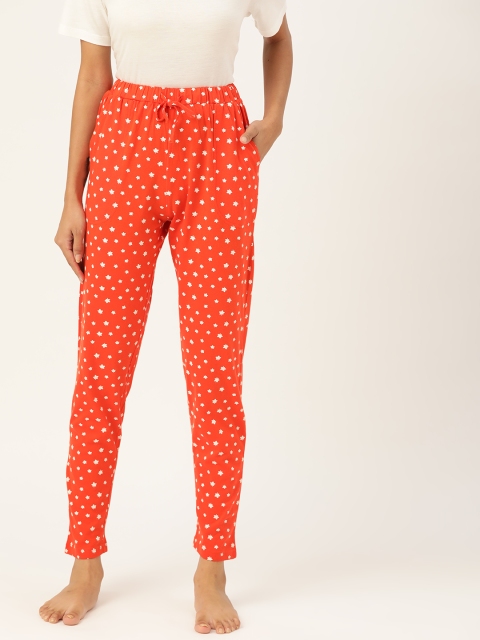

ETC Women Coral Orange & White Floral Printed Pure Cotton Lounge Pants