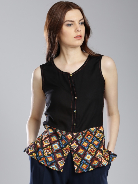 

IMARA by Women Black Printed Regular LIVA Top
