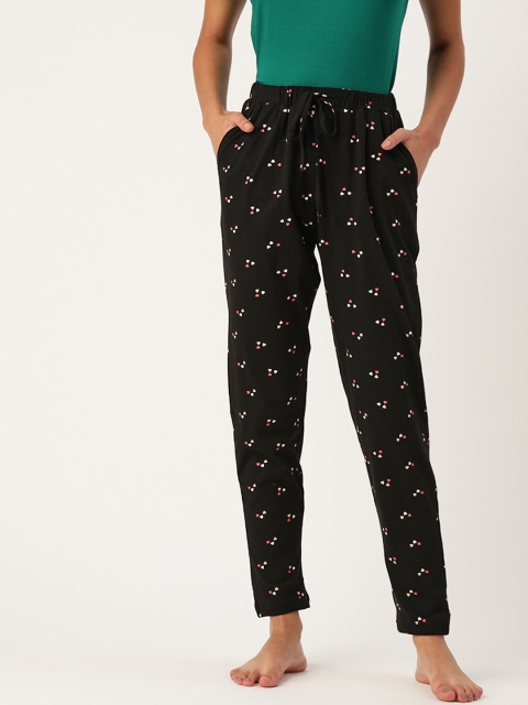 

ETC Women Black & Pink Pure Cotton Printed Lounge Joggers