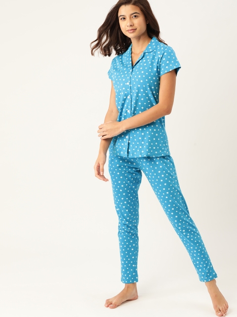 

ETC Women Blue & White Printed Pure Cotton Pyjamas Set