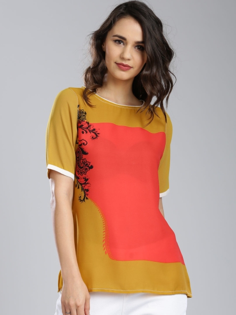 

IMARA by Women Mustard Yellow Colourblock Top