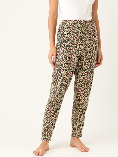 

ETC Women Cream-Colored & Black Printed Pure Cotton Lounge Pants