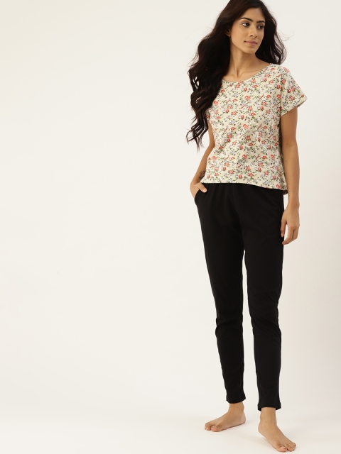 

ETC Women Beige & Black Cotton Floral Print Pyjamas Set