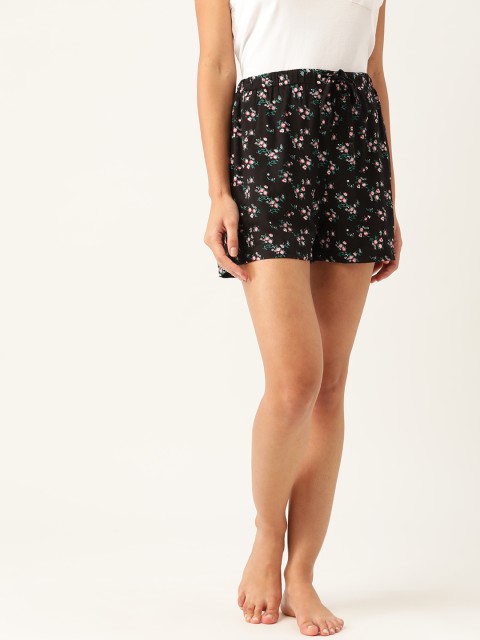 

ETC Women Black & Green Printed Lounge Shorts
