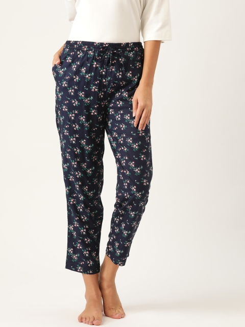 

ETC Women Navy Blue & Pink Printed Lounge Pants