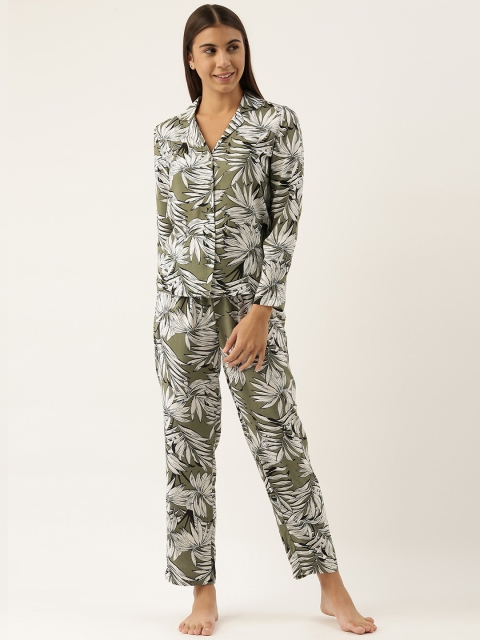 

ETC Women Olive & White Printed Night suit