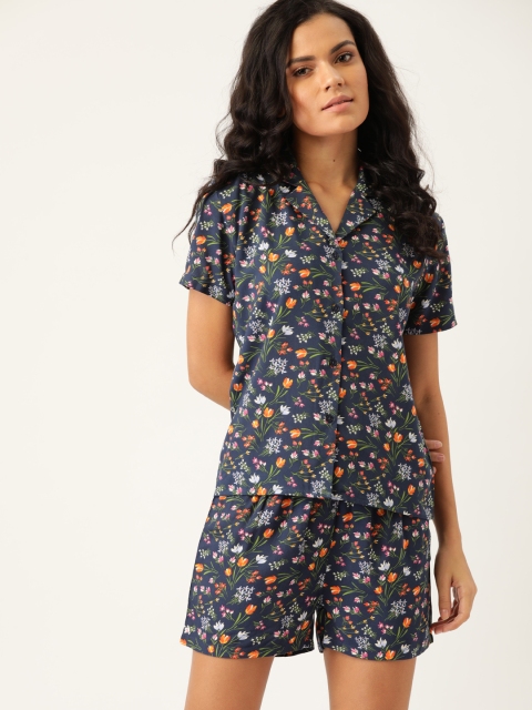 

ETC Women Navy Blue & Orange Printed Night Suit