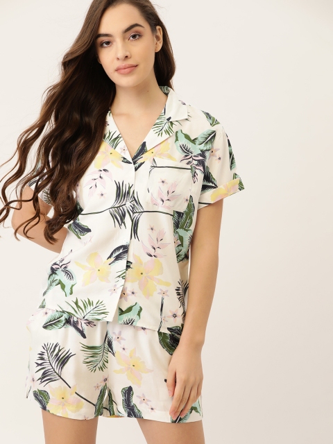 

ETC Women White & Black Floral Print Pyjamas Set