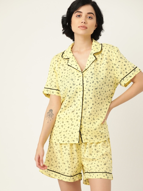 

ETC Women Yellow & Black Printed Night suit