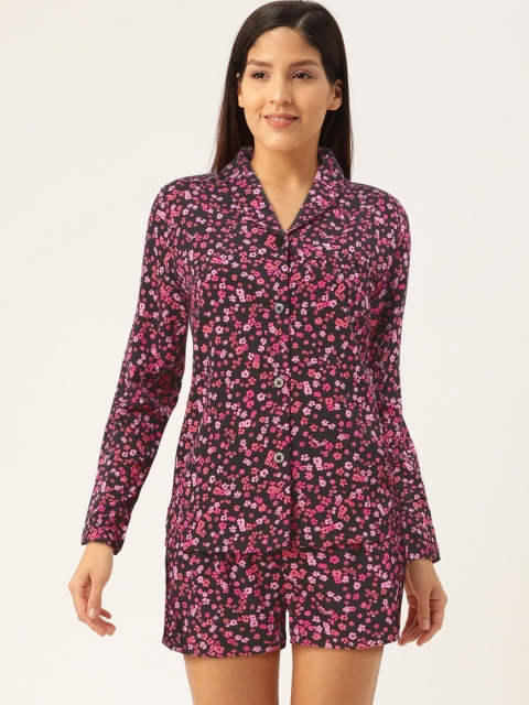 

ETC Women Black & Pink Floral Printed Night suit