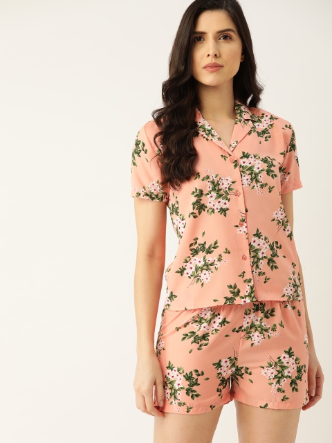 

ETC Women Peach-Coloured & Green Printed Night suit