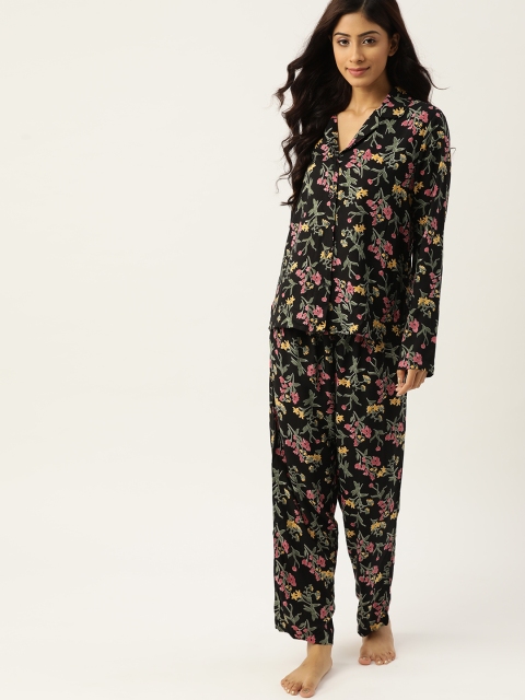 

ETC Women Black & Olive Green Printed Night suit