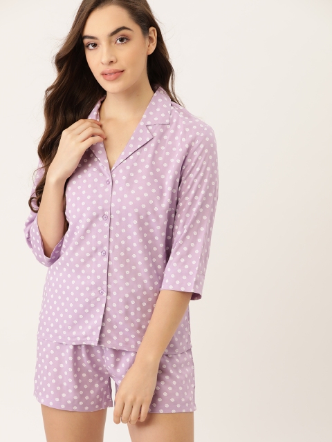 

ETC Women Lavender & White Geometric Print Cotton Shorts Set