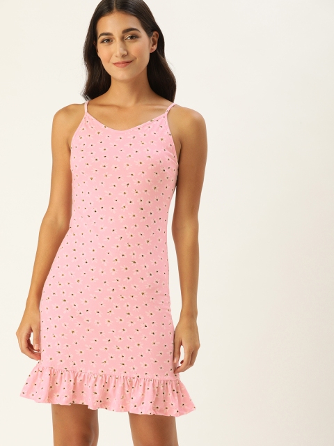 

ETC Pink & Coffee Brown Printed Nightdress