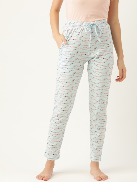 

ETC Women Blue & Pink Regular Fit Printed Pure Cotton Lounge Pants