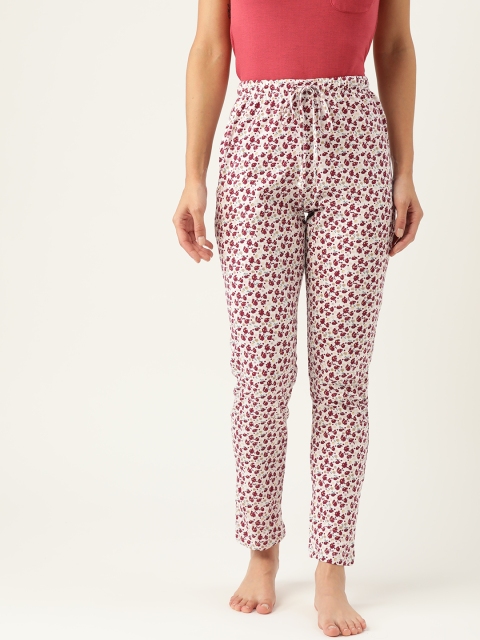 

ETC Women Off-White & Magenta Pure Cotton High-Rise Printed Lounge Pants