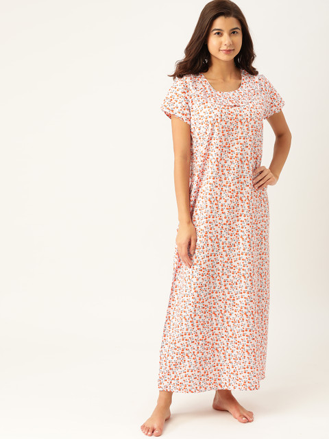 

ETC White & Orange Floral Printed Maxi Nightdress