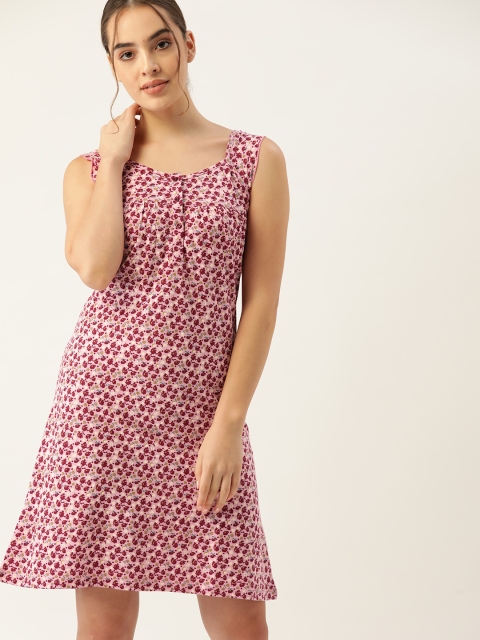 

ETC Women Pink Floral Print Gathered Nightdress
