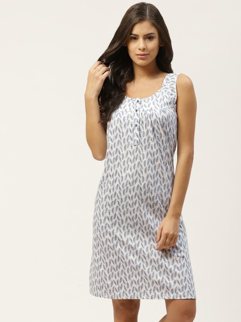 

ETC Women White & Grey Pure Cotton Floral Print Nightdress