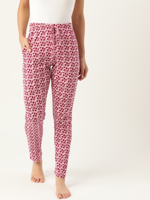

ETC Women Pink & Off-White Pure Cotton High-Rise Printed Lounge Pants