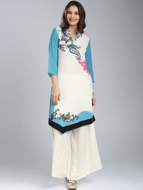 

IMARA Blue & White Printed Kurta