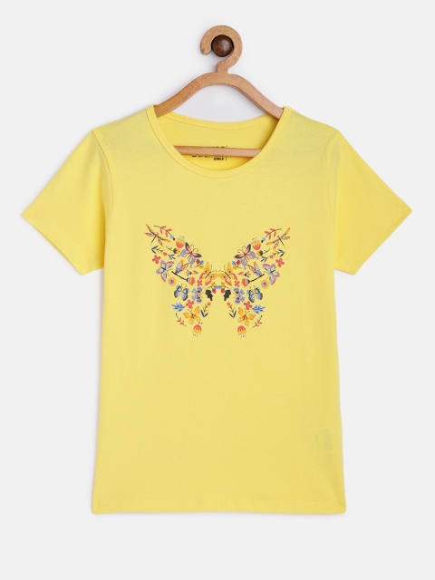 

HERENOW Girls Yellow Graphic Print Pure Cotton T-shirt